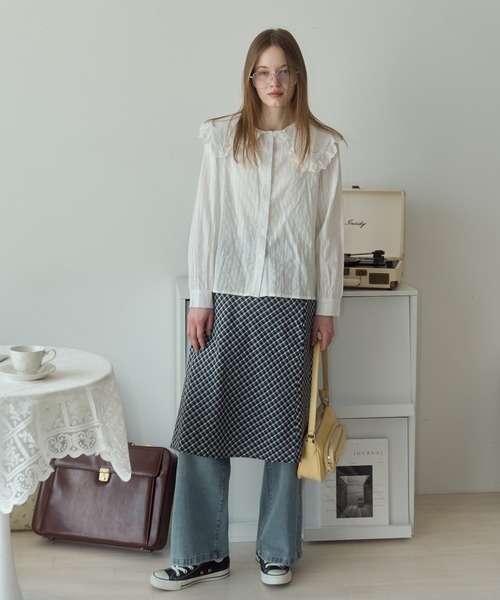 Birthday room(バースデイルーム)の「チェック柄Aラインミディスカート/check Aline midi skirt(スカート・レディース・ライトグリーン/ブラウン/ブラック・FREE)」の16枚目の写真
