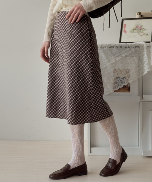 Birthday room(バースデイルーム)の「チェック柄Aラインミディスカート/check Aline midi skirt(スカート・レディース・ライトグリーン/ブラウン/ブラック・FREE)」の17枚目の写真