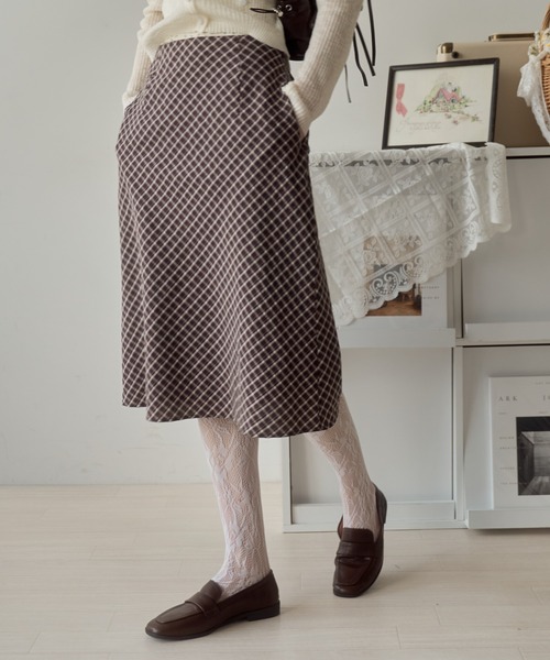 Birthday room(バースデイルーム)の「チェック柄Aラインミディスカート/check Aline midi skirt(スカート・レディース・ライトグリーン/ブラウン/ブラック・FREE)」の19枚目の写真