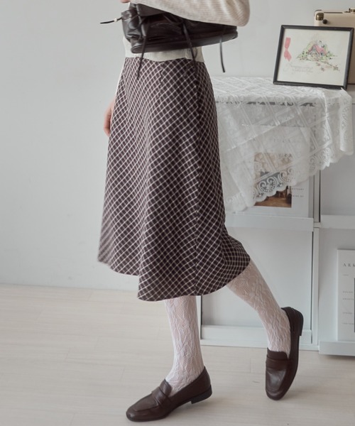 Birthday room(バースデイルーム)の「チェック柄Aラインミディスカート/check Aline midi skirt(スカート・レディース・ライトグリーン/ブラウン/ブラック・FREE)」の21枚目の写真