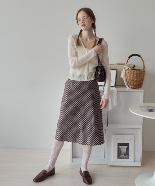 Birthday room(バースデイルーム)の「チェック柄Aラインミディスカート/check Aline midi skirt(スカート・レディース・ライトグリーン/ブラウン/ブラック・FREE)」の22枚目の写真