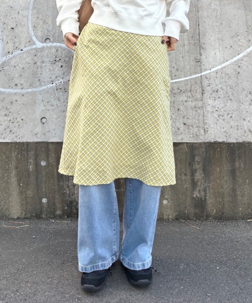 Birthday room(バースデイルーム)の「チェック柄Aラインミディスカート/check Aline midi skirt(スカート・レディース・ライトグリーン/ブラウン/ブラック・FREE)」の6枚目の写真