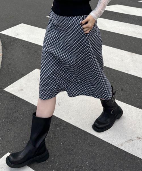 Birthday room(バースデイルーム)の「チェック柄Aラインミディスカート/check Aline midi skirt(スカート・レディース・ライトグリーン/ブラウン/ブラック・FREE)」の4枚目の写真