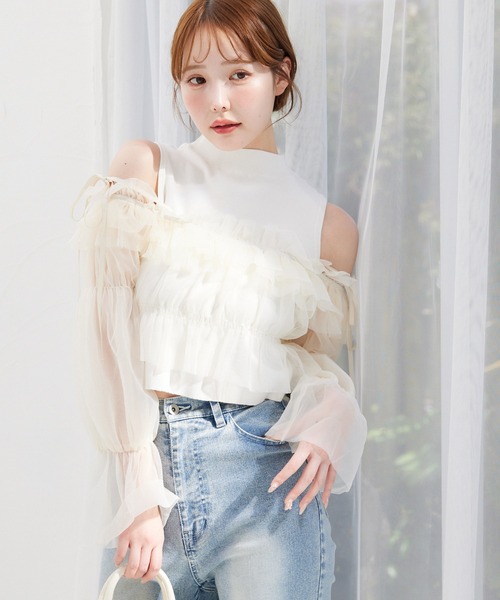 one after another NICE CLAUP(ワンアフターアナザーナイスクラップ)の「ブラウス×ニットアンサンブル(アンサンブル・レディース・ネイビー系/ホワイト系その他/ブルー系その他・FREE)」の2枚目の写真