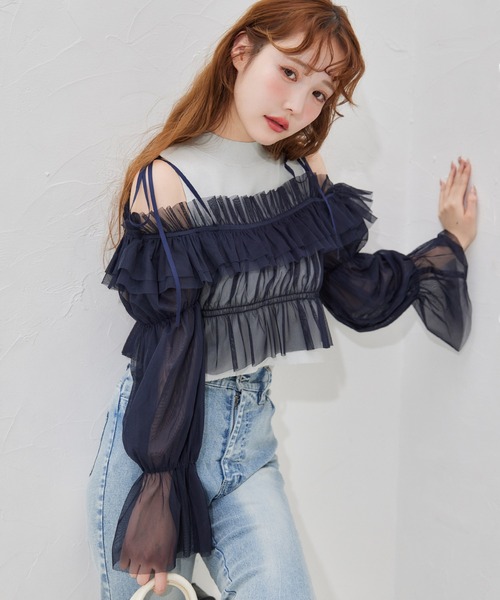 one after another NICE CLAUP(ワンアフターアナザーナイスクラップ)の「ブラウス×ニットアンサンブル(アンサンブル・レディース・ネイビー系/ホワイト系その他/ブルー系その他・FREE)」の10枚目の写真