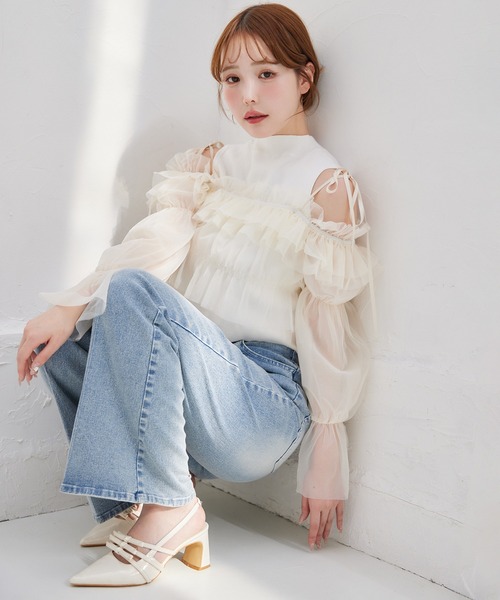 one after another NICE CLAUP(ワンアフターアナザーナイスクラップ)の「ブラウス×ニットアンサンブル(アンサンブル・レディース・ネイビー系/ホワイト系その他/ブルー系その他・FREE)」の8枚目の写真