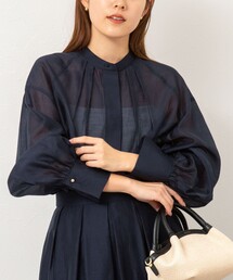 バンドカラーシアーブラウス