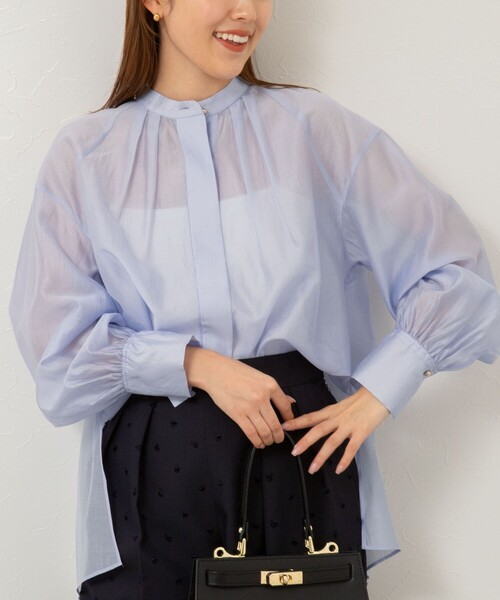 NOLLEY’S(ノーリーズ)の「バンドカラーシアーブラウス(シャツ/ブラウス・レディース・ベージュ/ネイビー/サックスブルー/イエロー・38)」の11枚目の写真