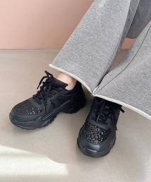 スニーカー（ブラック/黒色系・ビジュー）ファッション通販