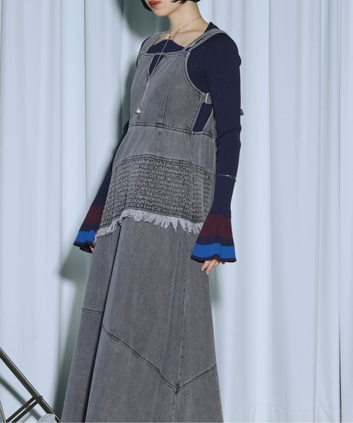 セール】【2025SS】lady mode shirring デザインデニムワンピース 