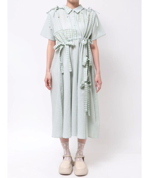 merry jenny(メリージェニー)の「ギンガムチェックリボンドロストワンピース(ワンピース・レディース・グレー/ベージュ/グリーン・FREE)」の9枚目の写真