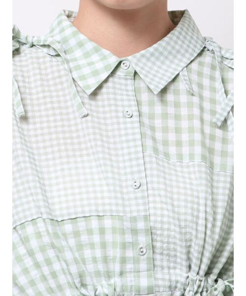 merry jenny(メリージェニー)の「ギンガムチェックリボンドロストワンピース(ワンピース・レディース・グレー/ベージュ/グリーン・FREE)」の6枚目の写真