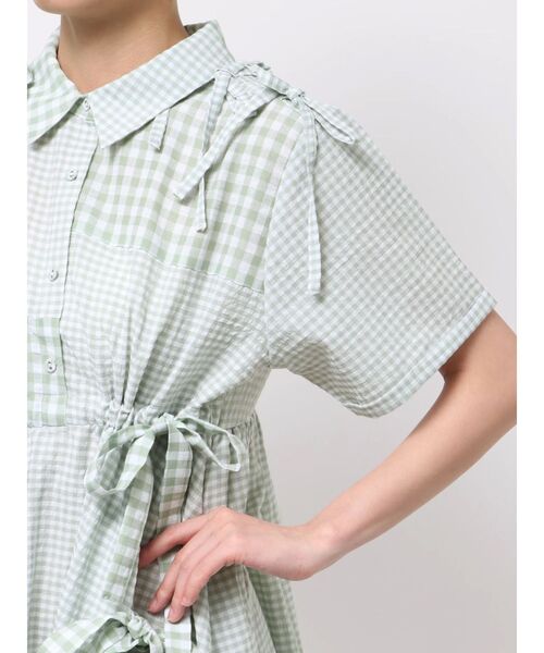 merry jenny(メリージェニー)の「ギンガムチェックリボンドロストワンピース(ワンピース・レディース・グレー/ベージュ/グリーン・FREE)」の5枚目の写真