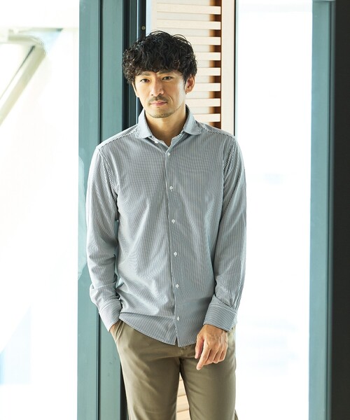 ABAHOUSE GRAY(アバハウスグレイ)の「【ON/OFF兼用】トリコット サッカー 長袖シャツ(シャツ/ブラウス・メンズ・ブルー系その他/ネイビー/ホワイト/ブラック・44/46/48/50)」の1枚目の写真