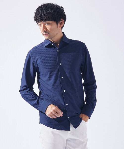 ABAHOUSE GRAY(アバハウスグレイ)の「【ON/OFF兼用】トリコット サッカー 長袖シャツ(シャツ/ブラウス・メンズ・ブルー系その他/ネイビー/ホワイト/ブラック・44/46/48/50)」の4枚目の写真