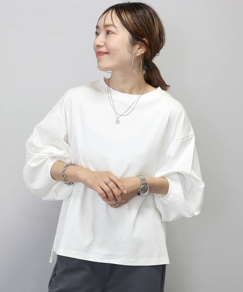 Aletta vita(アレッタビータ)の「シルケットスムースランタンスリーブプルオーバー(Tシャツ/カットソー・レディース・ブルー/オフホワイト/ブラック・FREE)」の5枚目の写真