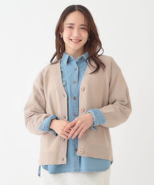 SHOO・LA・RUE(シューラルー)の「【洗える/S-LL】ドライタッチが心地よい 畦編みVネックカーディガン(カーディガン/ボレロ・レディース・ベージュ/パープル/ネイビー/アイボリー・01/02/03/04)」の14枚目の写真