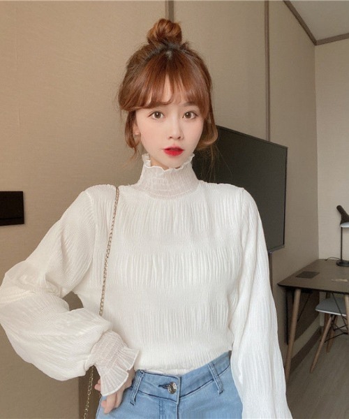 paravion(パラビオン)の「シャーリングハイネックシアー(シャツ/ブラウス・レディース・ブラック/ホワイト・FREE)」の8枚目の写真