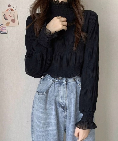 paravion(パラビオン)の「シャーリングハイネックシアー(シャツ/ブラウス・レディース・ブラック/ホワイト・FREE)」の10枚目の写真