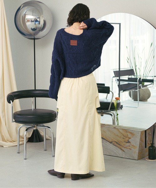 loin nuit（ロワンニュイ）の「side open design skirt / サイドオープンデザインスカート（スカート・レディース・アイボリー/ネイビー・FREE）」の4枚目の写真