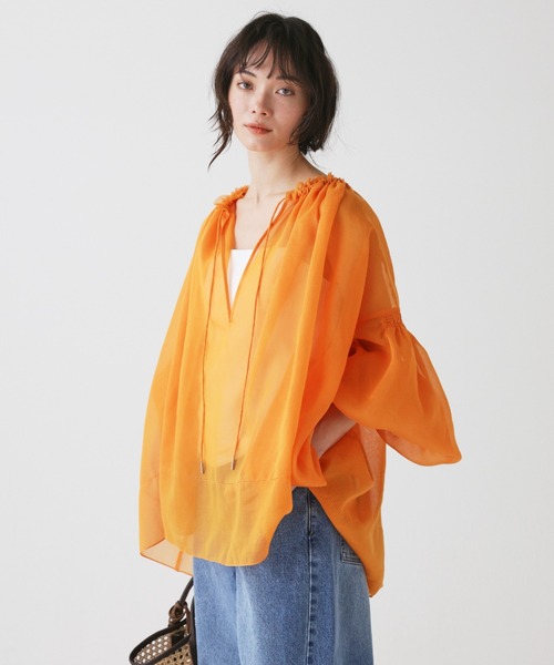 BABYLONE（バビロン）の「2WAYオーガンジーブラウス（シャツ/ブラウス・レディース・ベージュ/バーガンディー/オレンジ・フリー）」の3枚目の写真