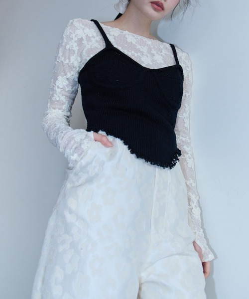 HONEY MI HONEY（ハニーミーハニー）の「corset knit camisole（キャミソール・レディース・ベージュ/ホワイト/ブラック・FREE）」の4枚目の写真