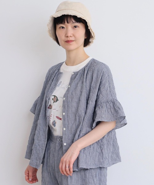 l'atelier du savon（アトリエドサボン）の「●くしゃくしゃコットン ブラウス（シャツ/ブラウス・レディース・ブルー/ホワイト/ブラック/ベージュ・FREE）」の20枚目の写真