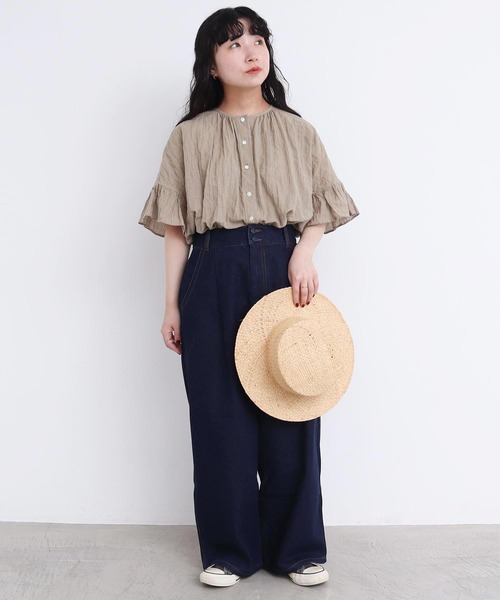 l'atelier du savon（アトリエドサボン）の「●くしゃくしゃコットン ブラウス（シャツ/ブラウス・レディース・ブルー/ホワイト/ブラック/ベージュ・FREE）」の14枚目の写真