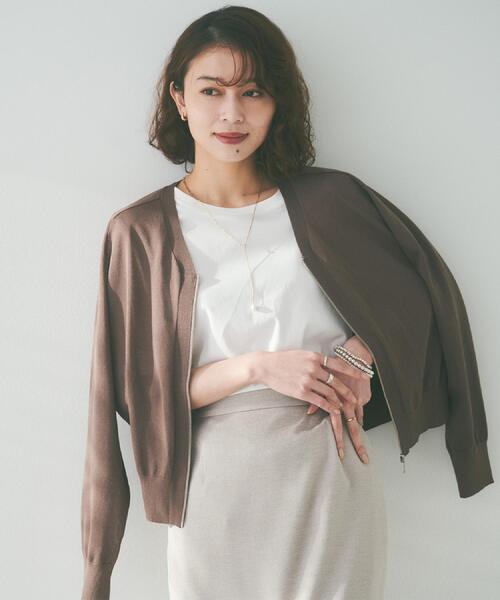 UNTITLED（アンタイトル）の「【体型カバー/日除け】シアーニットカーディガン（カーディガン/ボレロ・レディース・オレンジ/ブラック/ブラウン系その他/ホワイト・00/44/48/04/02）」の4枚目の写真