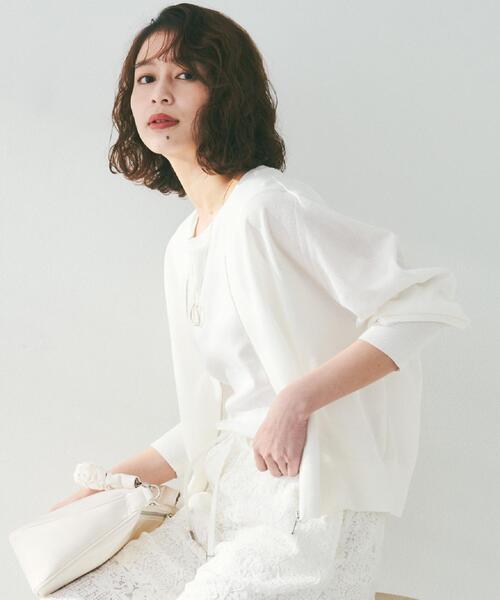 未使用　アンタイトル　シアー　ブルゾン　カーディガン　ホワイト系 セール】【体型カバー/日除け】シアーニットカーディガン