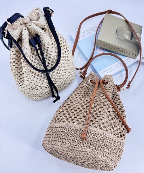 Ritzy（リッツィー）の「ストロー巾着かごバッグ ショルダーバッグ（かごバッグ・レディース・アイボリー/ベージュ・FREE）」の9枚目の写真