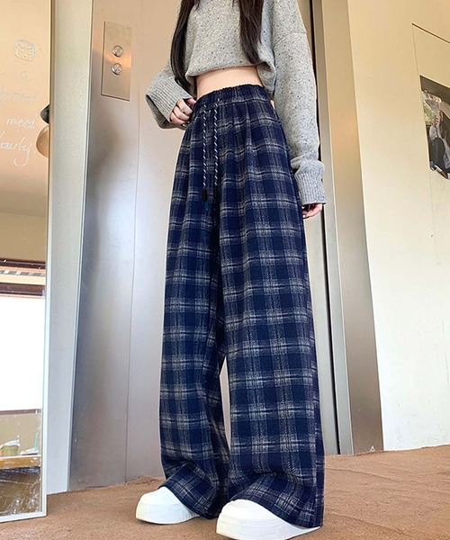 LAFFMO（ラフモ）の「チェックワイドイージーパンツ（その他パンツ・レディース・ネイビー/ブラック・L/M）」の16枚目の写真