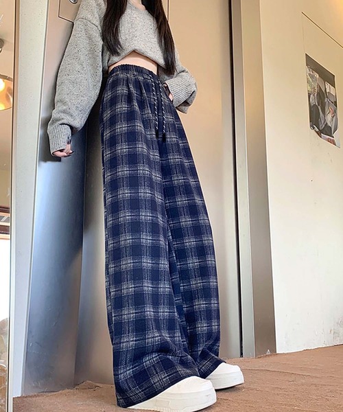 LAFFMO（ラフモ）の「チェックワイドイージーパンツ（その他パンツ・レディース・ネイビー/ブラック・L/M）」の15枚目の写真