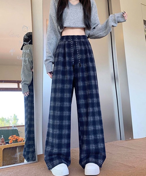LAFFMO（ラフモ）の「チェックワイドイージーパンツ（その他パンツ・レディース・ネイビー/ブラック・L/M）」の14枚目の写真