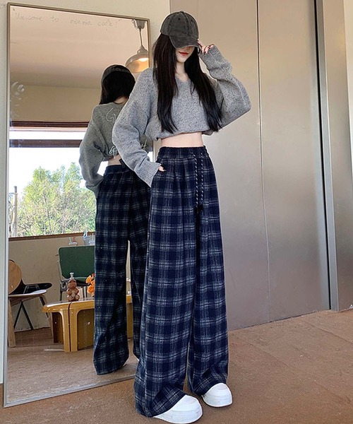 LAFFMO（ラフモ）の「チェックワイドイージーパンツ（その他パンツ・レディース・ネイビー/ブラック・L/M）」の13枚目の写真