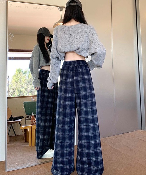 LAFFMO（ラフモ）の「チェックワイドイージーパンツ（その他パンツ・レディース・ネイビー/ブラック・L/M）」の11枚目の写真