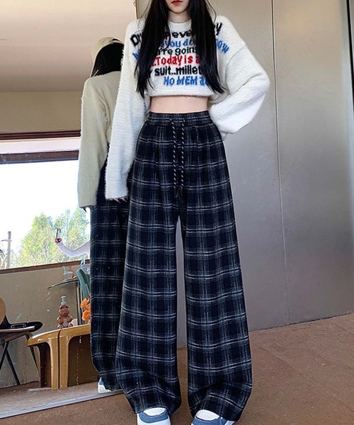 LAFFMO（ラフモ）の「チェックワイドイージーパンツ（その他パンツ・レディース・ネイビー/ブラック・L/M）」の4枚目の写真