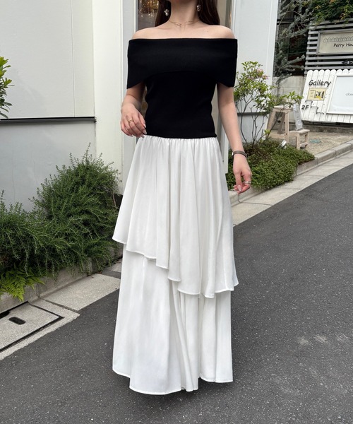 moco　niko and...　キルトジレ✘CPOワンピ 2点おまとめ セール】丈長めオフショルニットドッキングイレヘムワンピース
