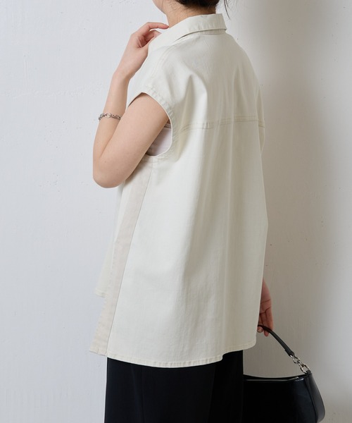 COLLAGE GALLARDAGALANTE（コラージュガリャルダガランテ）の「Q.anos/ライトオンスデニムシャツ（ベスト・レディース・ブルー/ライトベージュ・FREE）」の21枚目の写真