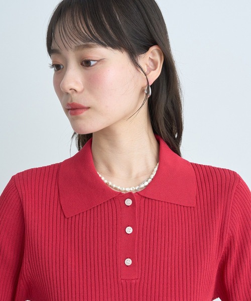 earth music&ecology（アースミュージックアンドエコロジー）の「半袖ポロニットプルオーバー（ニット/セーター・レディース・レッド/ライトグレー/ブラック/グリーン系その他2/アイボリー・FREE）」の21枚目の写真