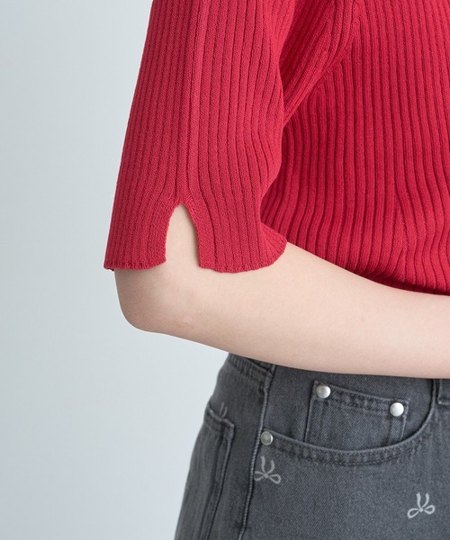 earth music&ecology（アースミュージックアンドエコロジー）の「半袖ポロニットプルオーバー（ニット/セーター・レディース・レッド/ライトグレー/ブラック/グリーン系その他2/アイボリー・FREE）」の22枚目の写真