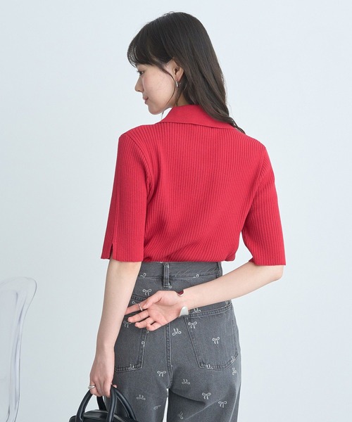 earth music&ecology（アースミュージックアンドエコロジー）の「半袖ポロニットプルオーバー（ニット/セーター・レディース・レッド/ライトグレー/ブラック/グリーン系その他2/アイボリー・FREE）」の13枚目の写真