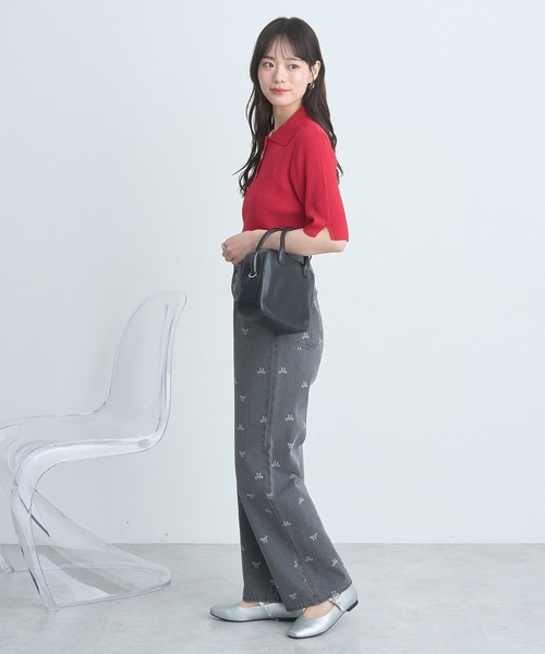 earth music&ecology（アースミュージックアンドエコロジー）の「半袖ポロニットプルオーバー（ニット/セーター・レディース・レッド/ライトグレー/ブラック/グリーン系その他2/アイボリー・FREE）」の15枚目の写真