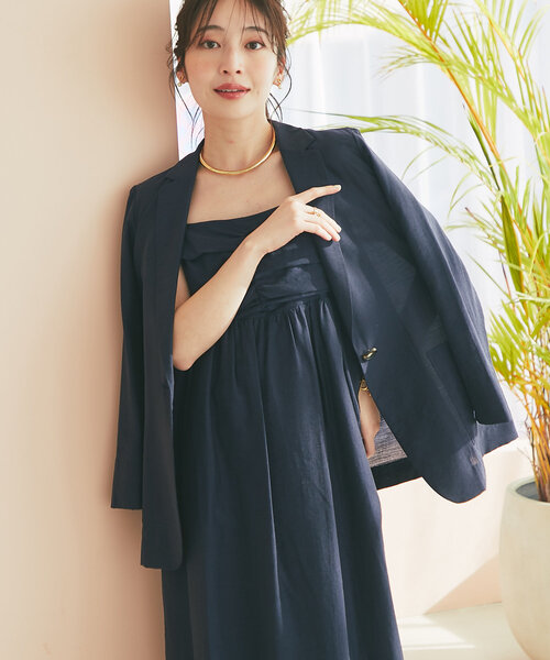 La boutique BonBon（ラブティックボンボン）の「レーヨンリネンシアースラブジャケット（テーラードジャケット・レディース・オフホワイト/ネイビー/グレイッシュベージュ・FREE）」の16枚目の写真