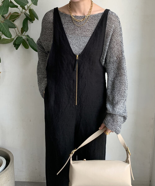 DouDou（ドゥドゥ）の「リネンフロントジップサロペット（つなぎ