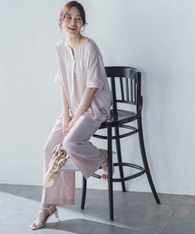 ☕ロートレアモン☕ワイド/パンツ⭐️日本製⭐️白地⭐️ストライプ/クルー丈❤新品 シェルタリングドライオックスワイドパンツ≪防透け/UV/速乾