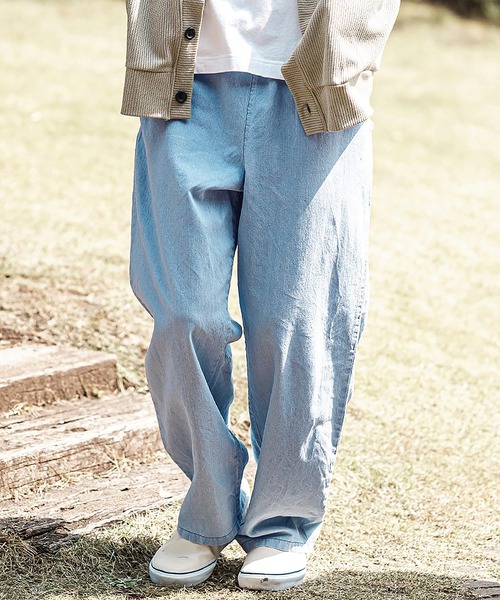CAMBIO(カンビオ)の「mp13594- Cotton Linen Denim Wide Straight Pants ワイドストレートパンツ(その他パンツ・メンズ・ダークインディゴブルー/ライトインディゴブルー・S/M/L)」の2枚目の写真
