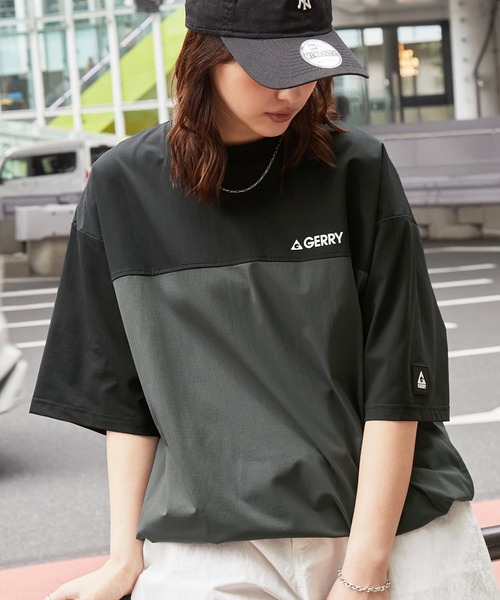 GERRY(ジェリー)の「GERRY/ジェリー 別注 ドロスト ワッペンロゴ刺繍 ビッグシルエット半袖Tシャツ / 接触冷感・吸水速乾(Tシャツ/カットソー・メンズ・ライトグレー/ブラウン系/グレー系/ネイビー/ブラック/モカ/チャコール/ネイビー系・M/S/XL/L)」の4枚目の写真