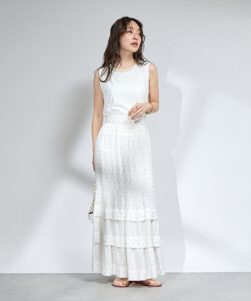 La boutique BonBon（ラブティックボンボン）の「【さらっとした着心地】ドット刺繍ティアードスカート（スカート・レディース・ブラック/オフホワイト・36/38）」の9枚目の写真
