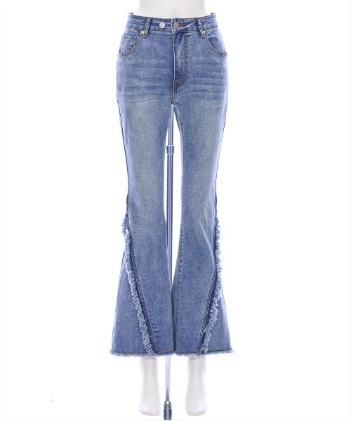 フリンジ フレア デニムパンツ ダメージ 韓国 ジーンズ hr1682 RUUBON ジーンズ 「RUUBON」fringe flare denim pants